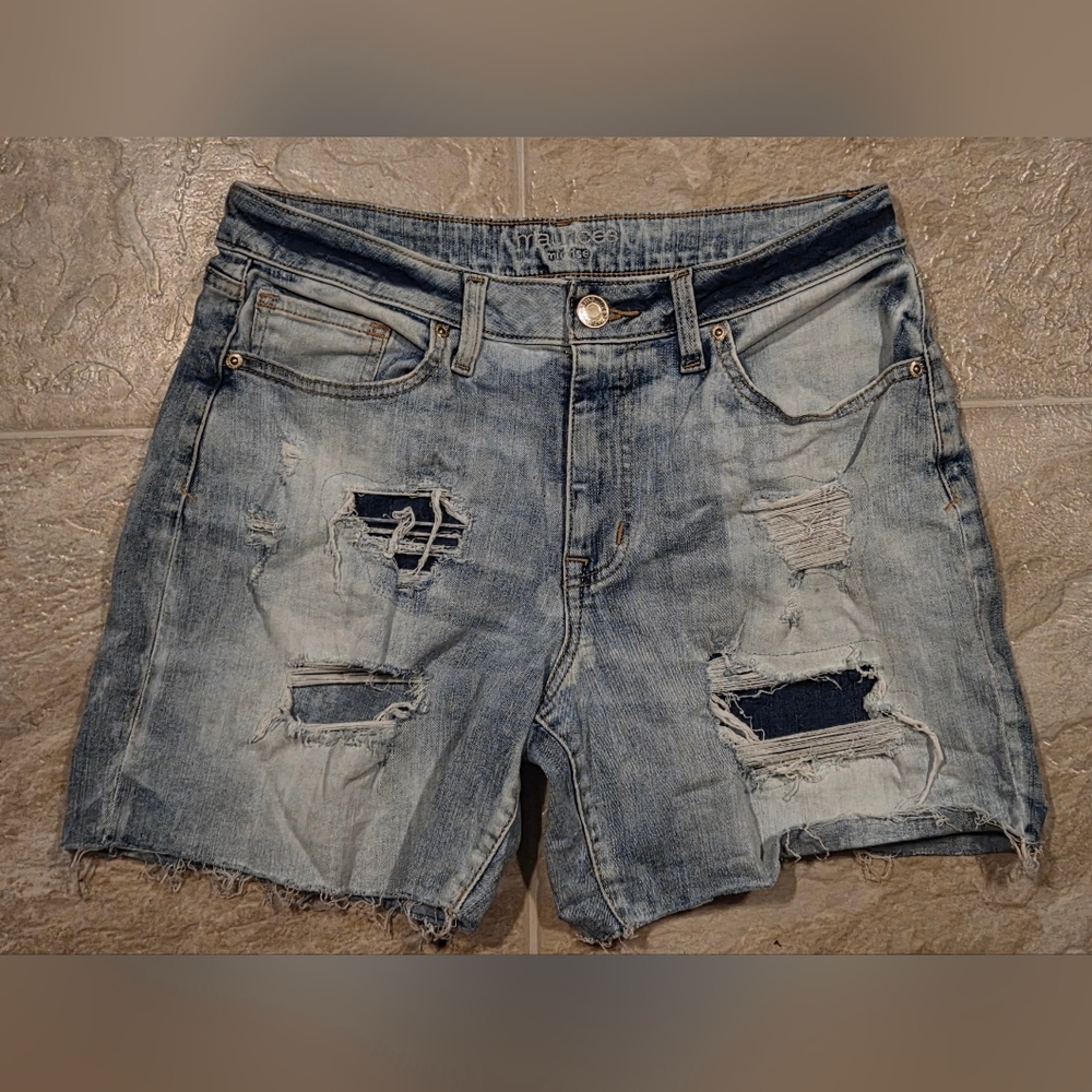 Maurices Blue Distressed Jean Shorts with Frayed Hem